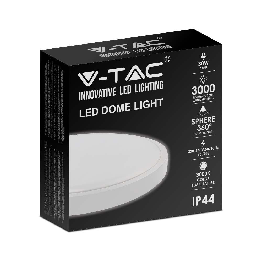 VT-8630 30W LED DOME LIGHT 6500K ROUND WHITE FRAME IP44