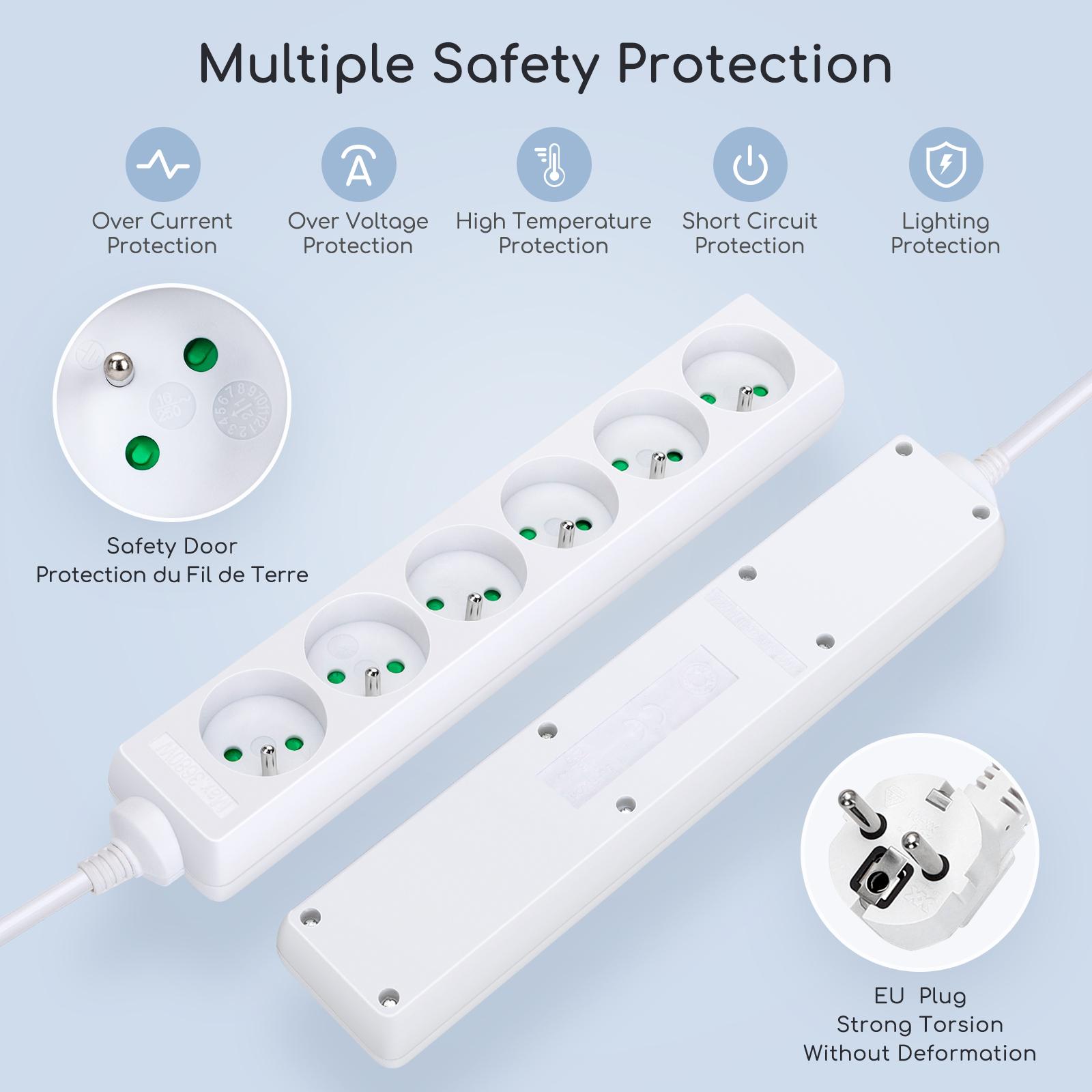 Power strips 6-way 5m H05VV-F 3G1.0m㎡ White