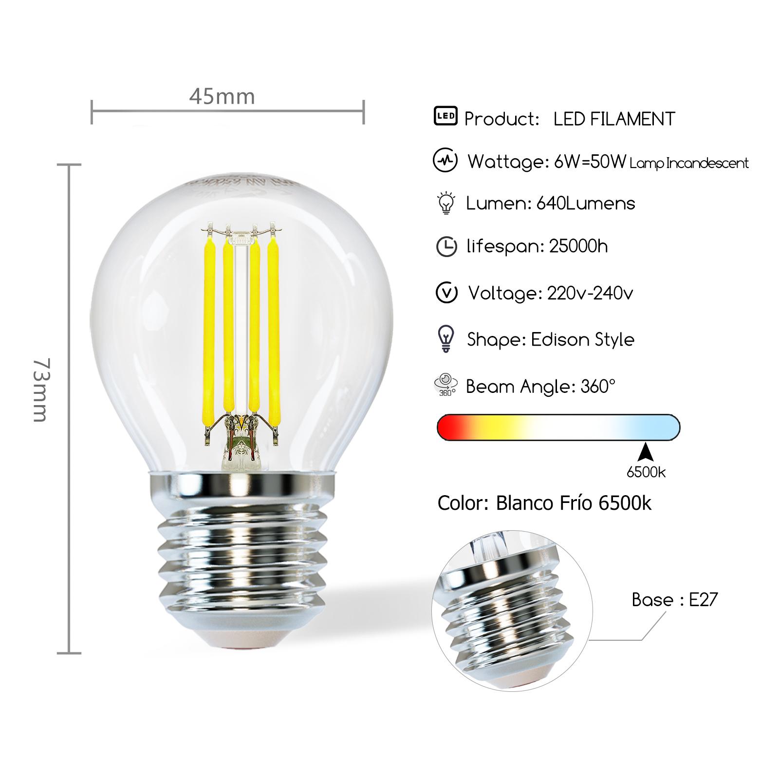 LED Filament Bulb (Clear) G45 E27 6W