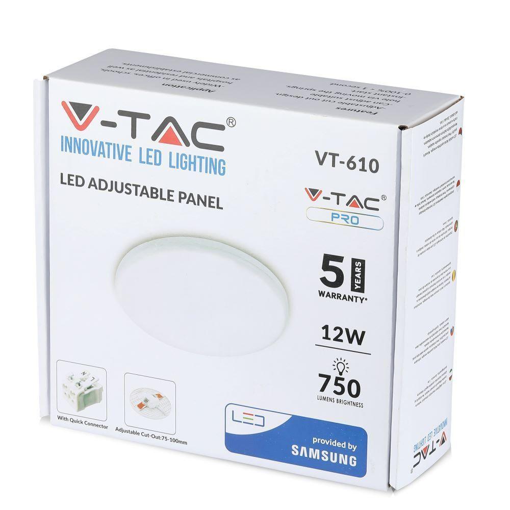 VT-610RD 12W LED ADJUSTABLE PANEL SAMSUNG CHIP 3000K ROUND