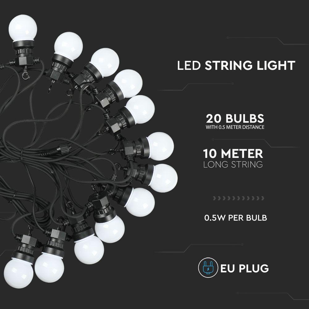 0.5W Girlanda LED, Długość: 10mb, Ilość żarówek: 20x0,5, Barwa:6000K, VTAC, SKU 7440