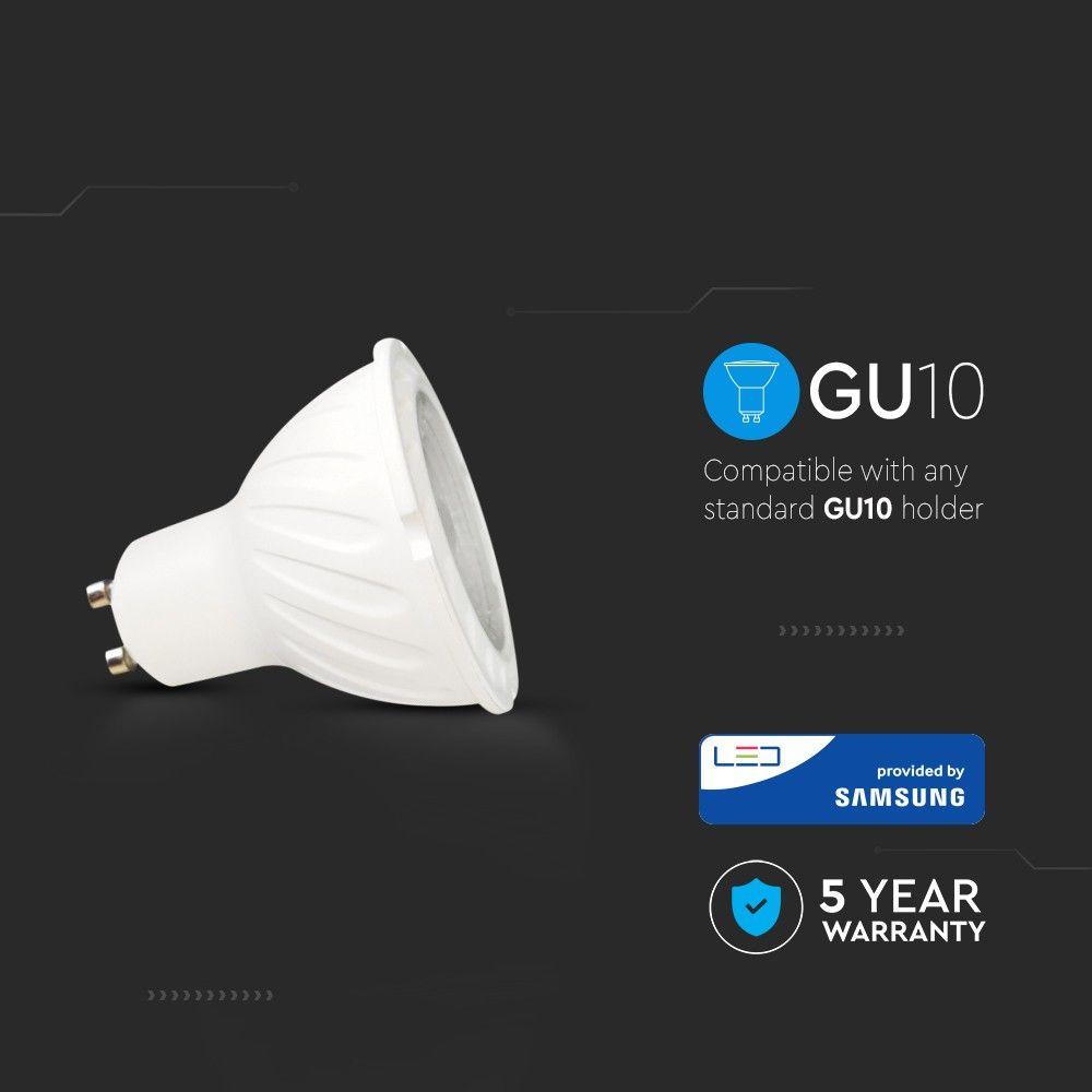 6W GU10 Żarówka LED, Chip SAMSUNG, Barwa:6400K, Kąt 10'D, Trzonek:GU10, VTAC, SKU 20028