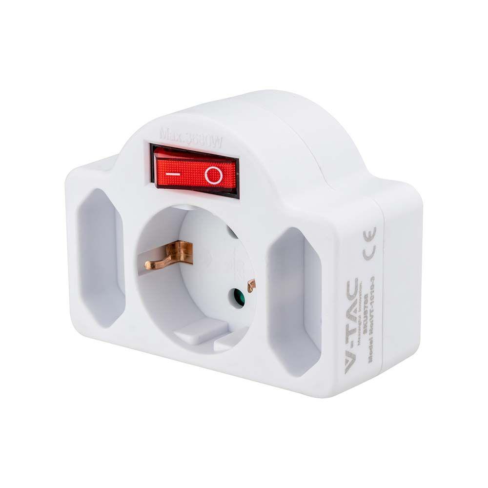 VT-1010-3 3 OUTLET POWER ADAPTER WITH EARTH CONTACT AND SWITCH 16A 250V