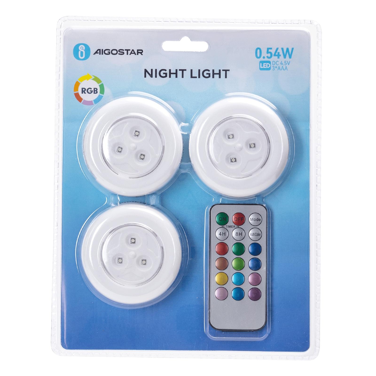 Night light 6500K RGB with remote control 3pcs 3*AAA