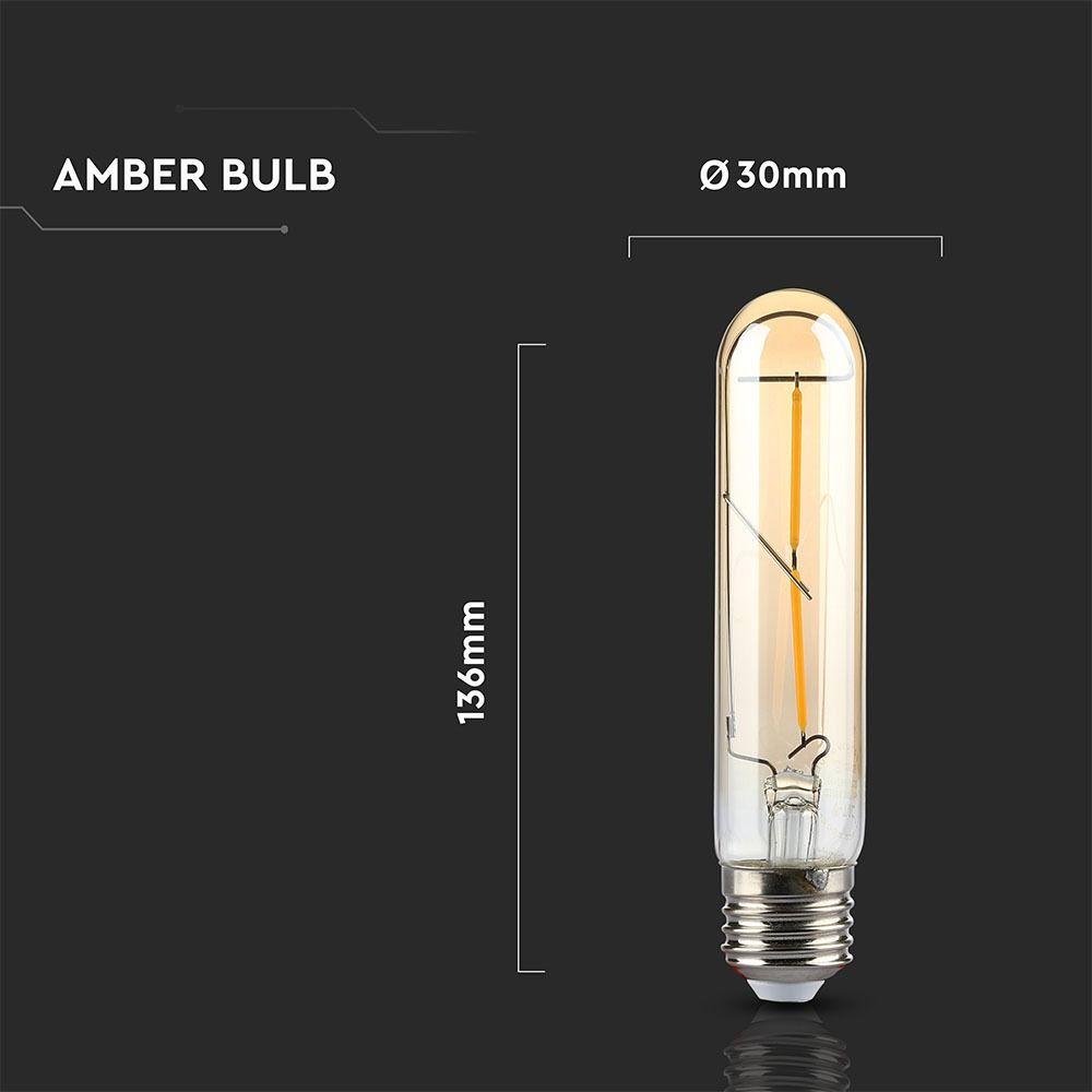 2W T30 Żarówka LED Filament, Klosz: Bursztynowy, Barwa:2200K, Trzonek:E27, VTAC, SKU 7252