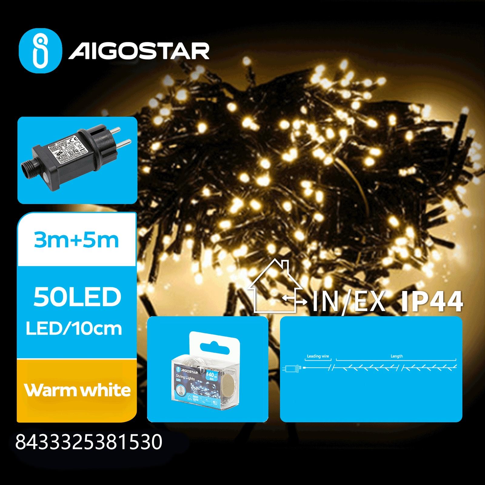 Low Voltage Firecracker String Lights-Warm White-3M+5M-50LED-10CM/LED-green black wire-8blink+time+IP44