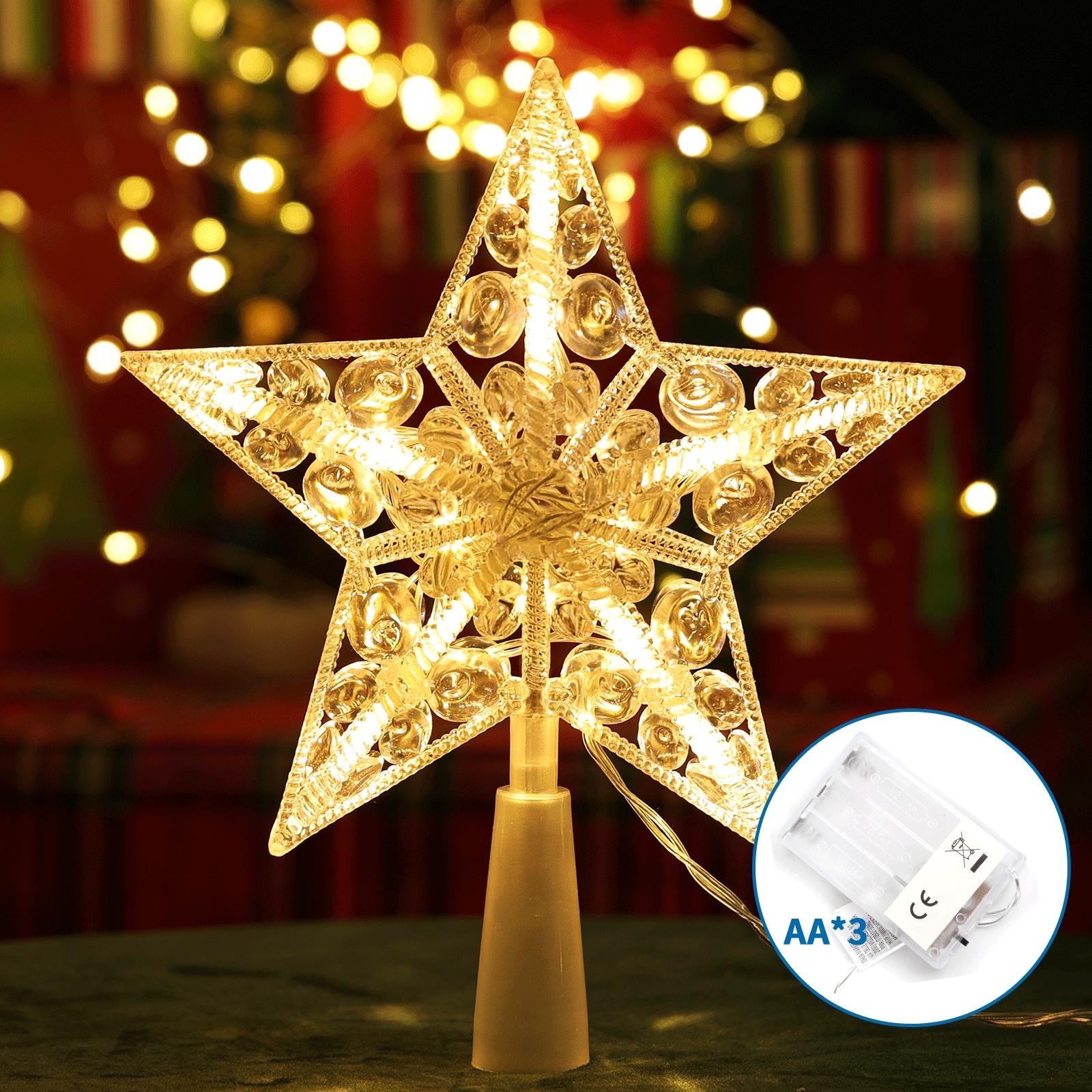 3AA Battery String Lights-17CM treetop star-Warm White-10LED-transparent wire-ON/OFF/blinkIP20