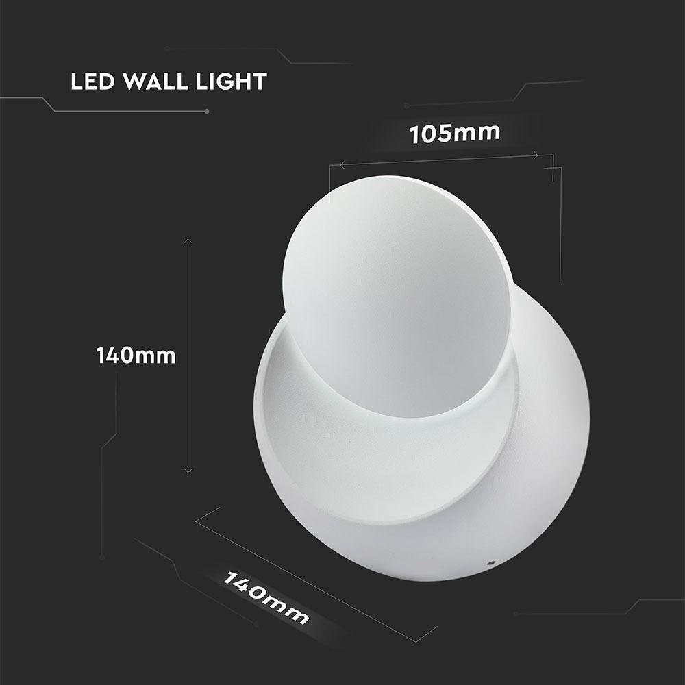 5W Kinkiet okrągły LED, CHIP BRIDGELUX, Barwa:4000K, Biały, VTAC, SKU 7093