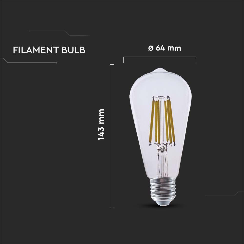 4W ST64 Żarówka LED Filament, Klosz Transparentny, Barwa:3000K, Trzonek:E27, Skuteczność: 210lm/W, VTAC, SKU 2996