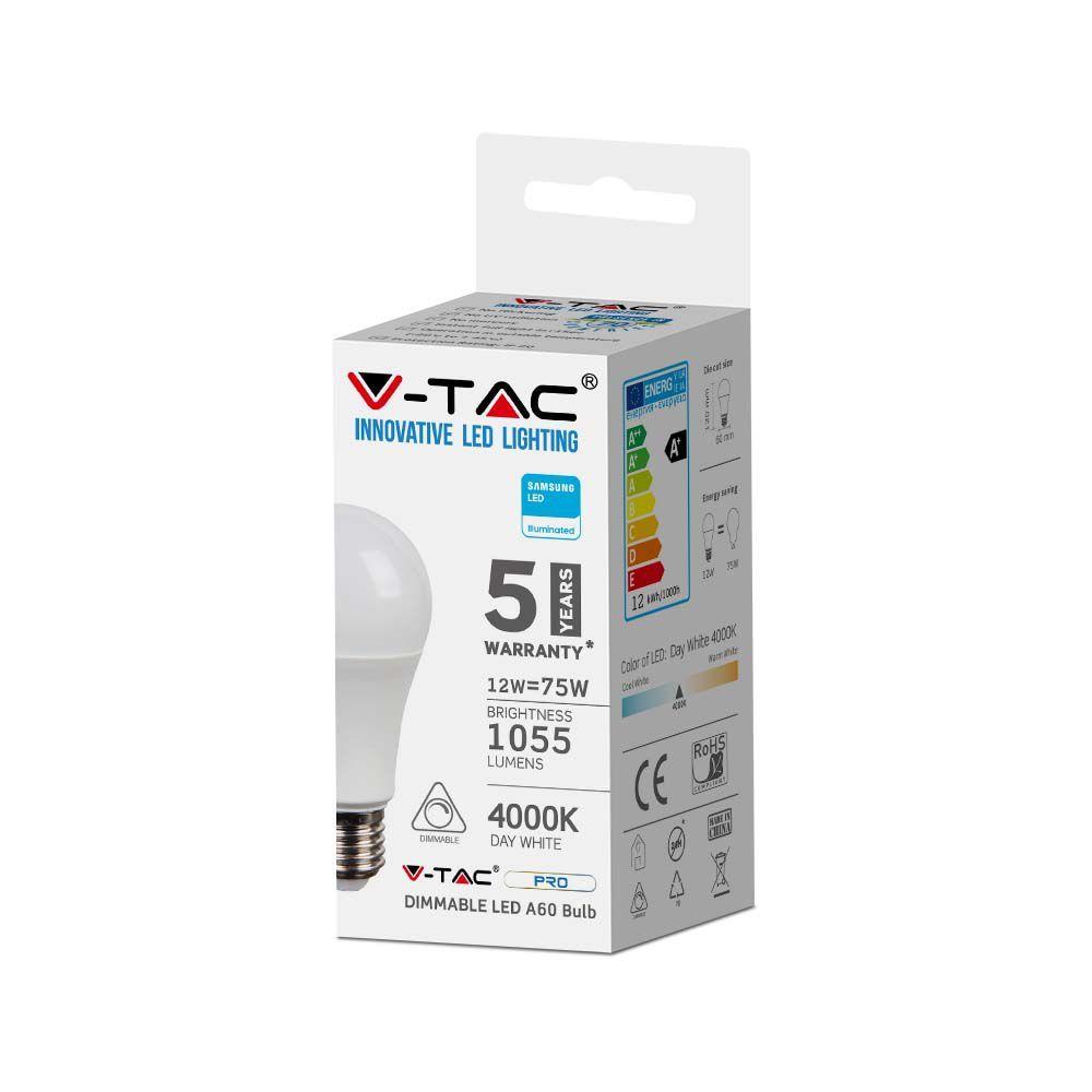 VT-262D 12W A60 LED PLASTIC BULB SAMSUNG CHIP 4000K E27 DIMMABLE