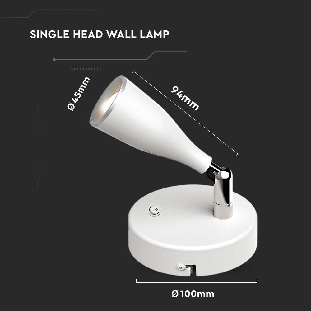 4.5W Kinkiet LED z wyłącznikiem, Barwa:4000K, Biały, VTAC, SKU 218677