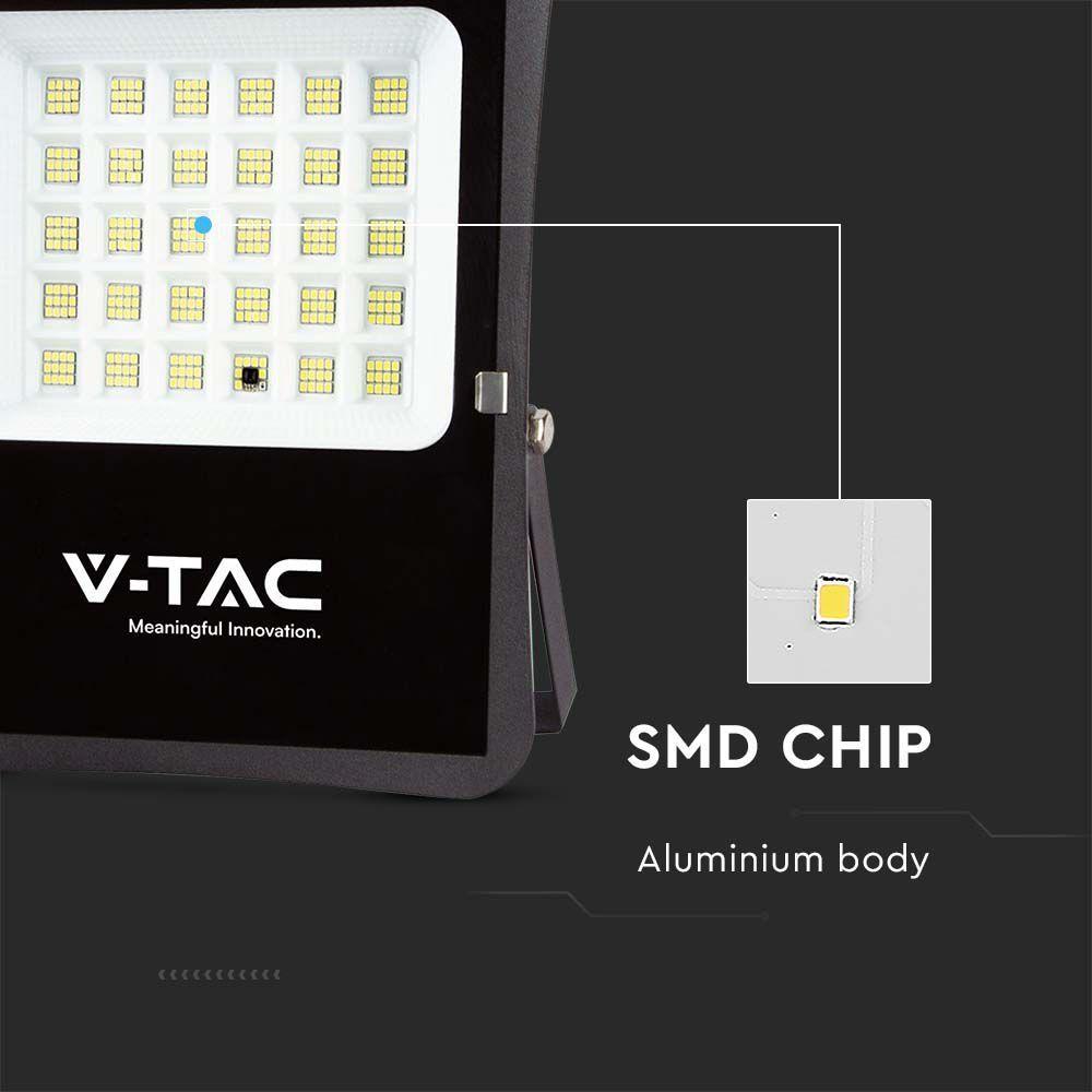 20W Naświetlacz LED solarny, Panel z przewodem, Pilot, Barwa:6400K , Obudowa: Czarna, VTAC, SKU 6970