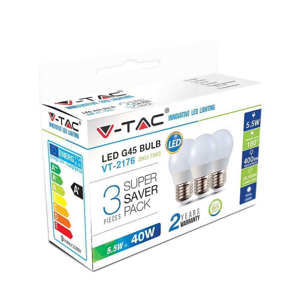 VT-2176 5.5W G45 PLASTIC BULBS 2700K E27 3PCS/PACK