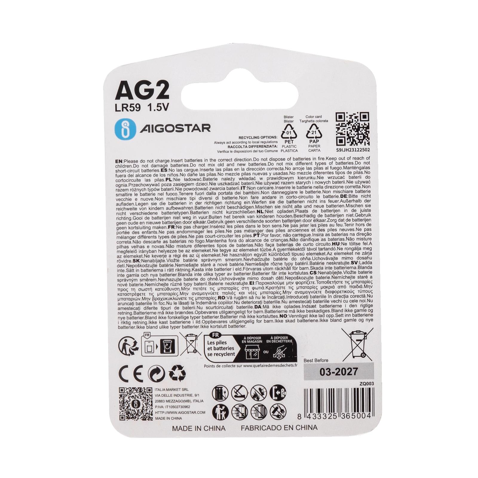 Coin cell batteries AG2/LR726 1.5V 4PCS