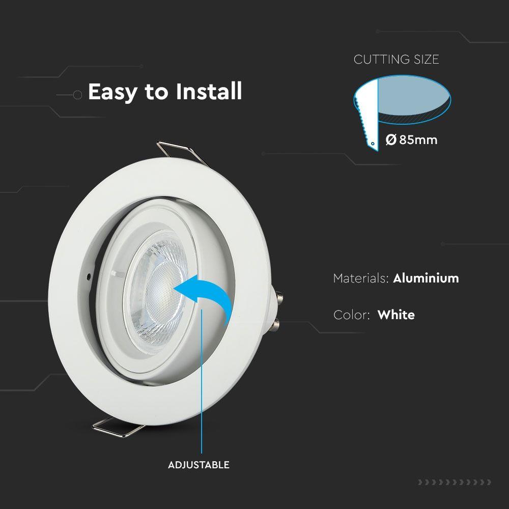Oprawa wpuszczana Spot, Trzonek:GU10, Okrągła, Biały, VTAC, SKU 3645