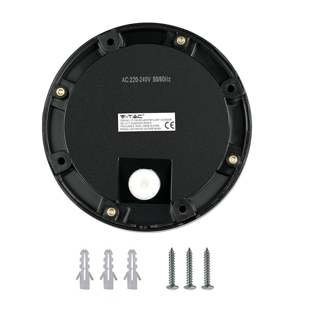 2W Oprawa Schodowa LED, Barwa:4000K, Obudowa: Czarna, Okrągły, VTAC, SKU 1316