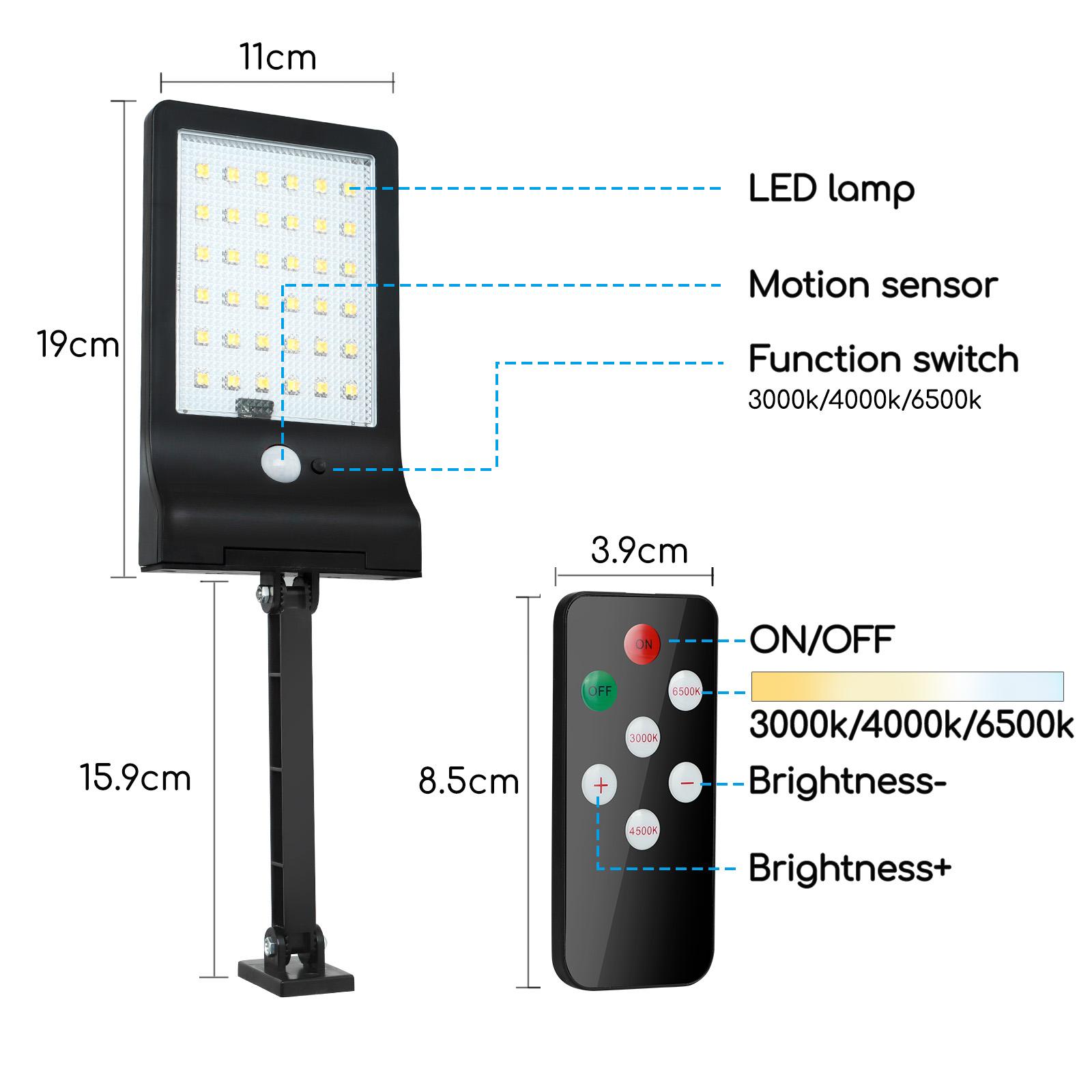 LED Solar Motion Sensor Wall Light Black 3000-6500K