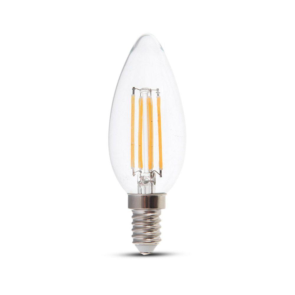 4W C35 Żarówka LED Filament, Klosz Transparentny, Barwa:3000K, Ściemniana, Trzonek:E14, VTAC, SKU 2870