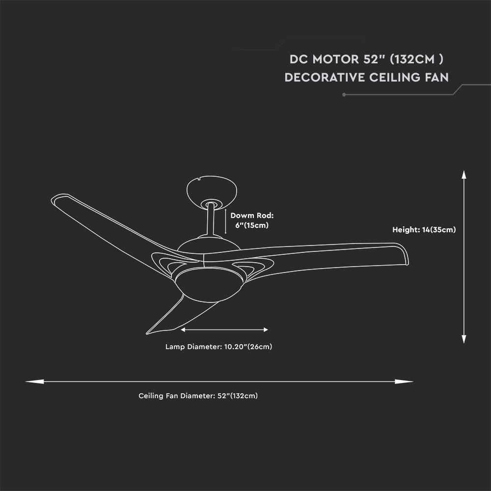 VT-6055-3 35W LED CEILING FAN WITH RF CONTROL-3 BLADES-DC MOTOR-BROWN