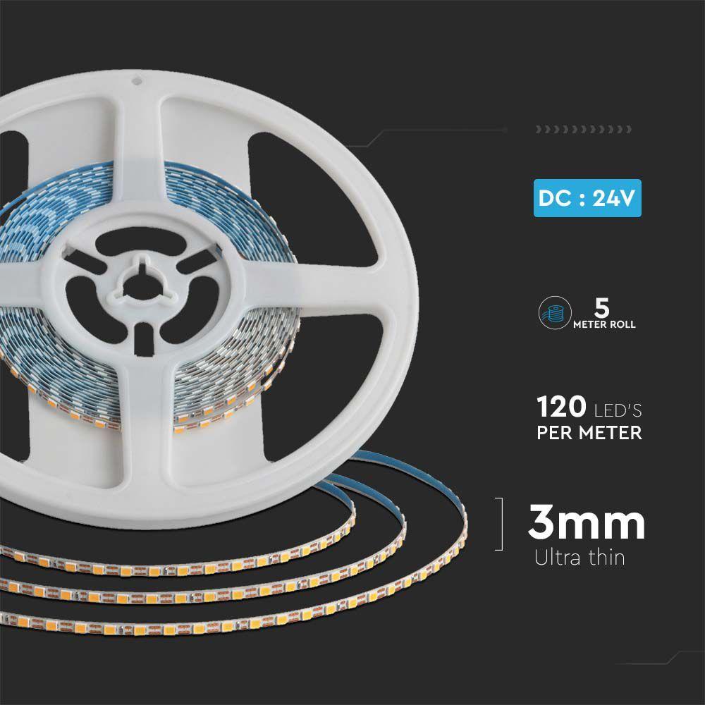 VT-2835 120 8W LED STRIP LIGHT 6500K IP20 24V 3MM WHITE DOUBLE PCB