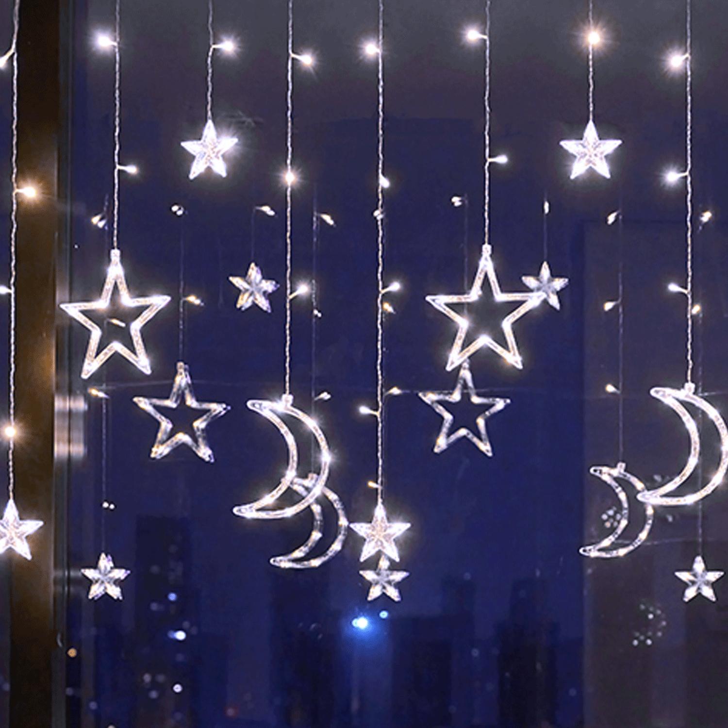 Low voltage connectable string lights, stars and moons (wave), cool white, 3m+3m*0.6m, 12strips