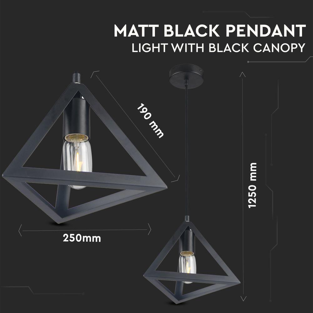 VT-7141 MATT BLACK PENDANT LIGHT WITH BLACK CANOPY-E27