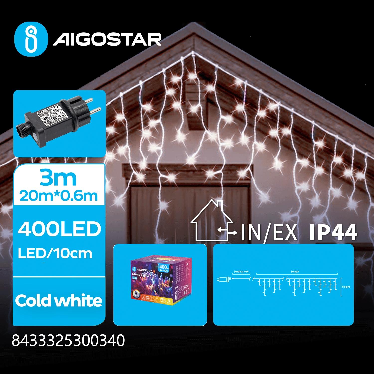 Low voltage icicle (wave) flat string lights, cold white, 20m*0.6m