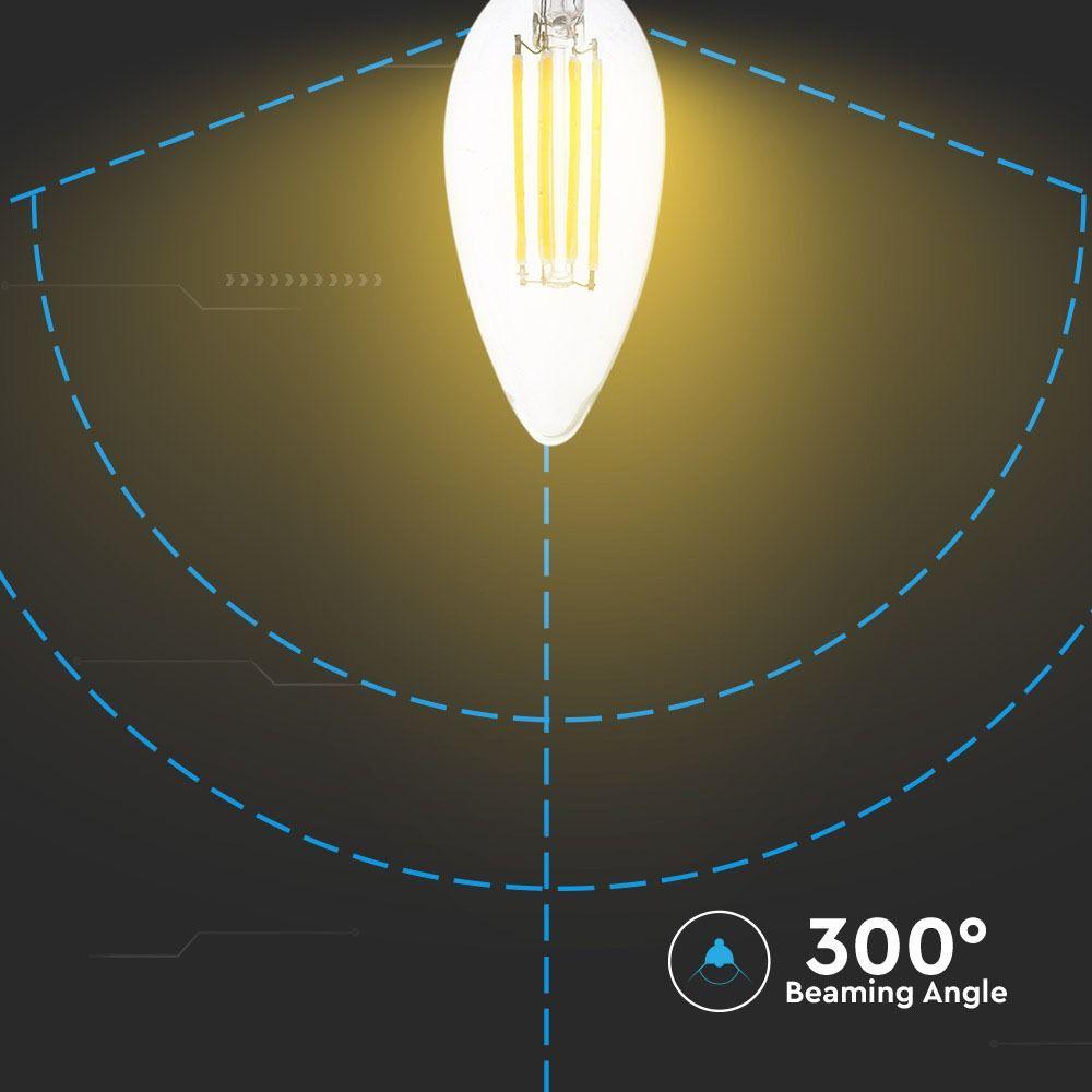 4W Żarówka LED C35 Filament, Klosz Transparentny, Barwa:2700K, Trzonek:E14, Opk. Blister, VTAC, SKU 7365