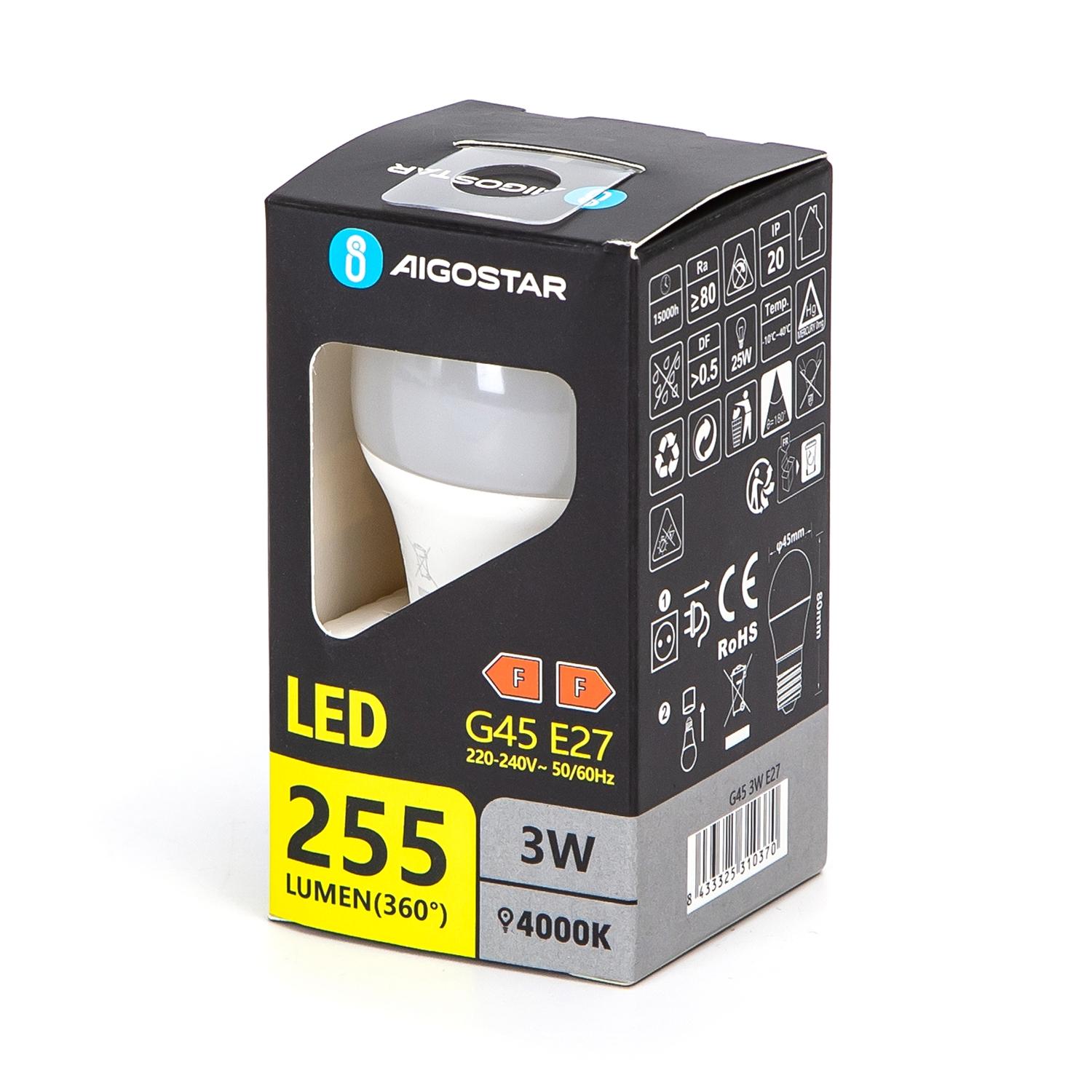 LED E27 G45 3W Naturalna biel