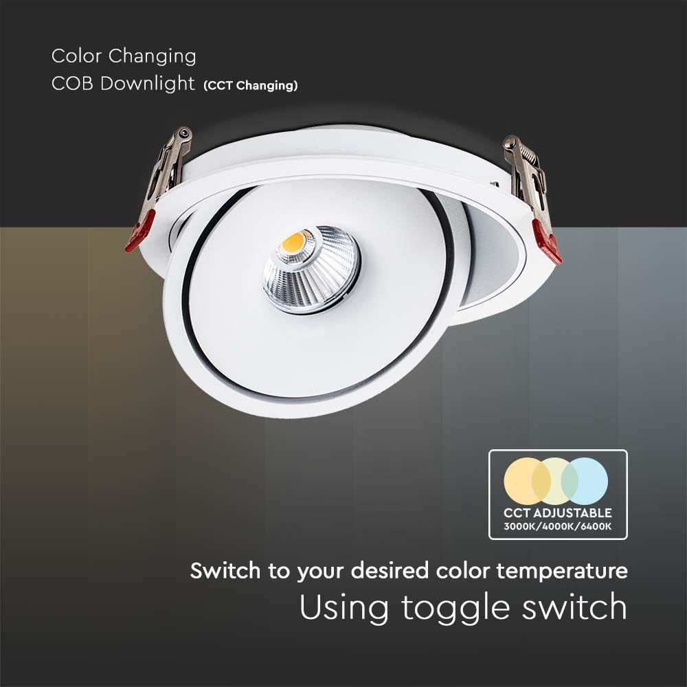 12W Oprawa COB Downlight LED, Barwa: 3w1, Obudowa: Biała , VTAC, SKU 10579