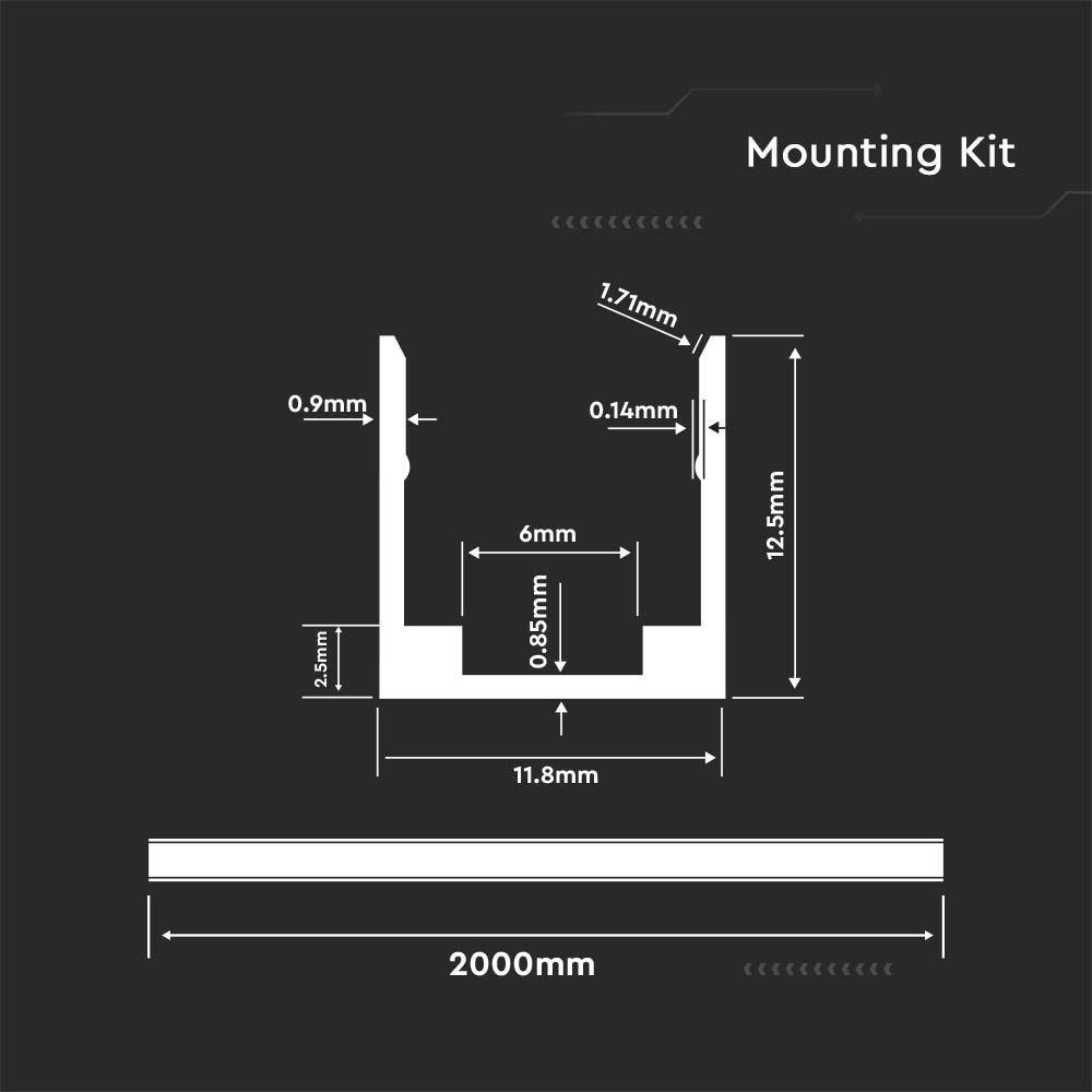 VT-8117 MOUNTING KIT WITH DIFFUSER FOR LED STRIP SURFACE 2000MM NEON FLEX