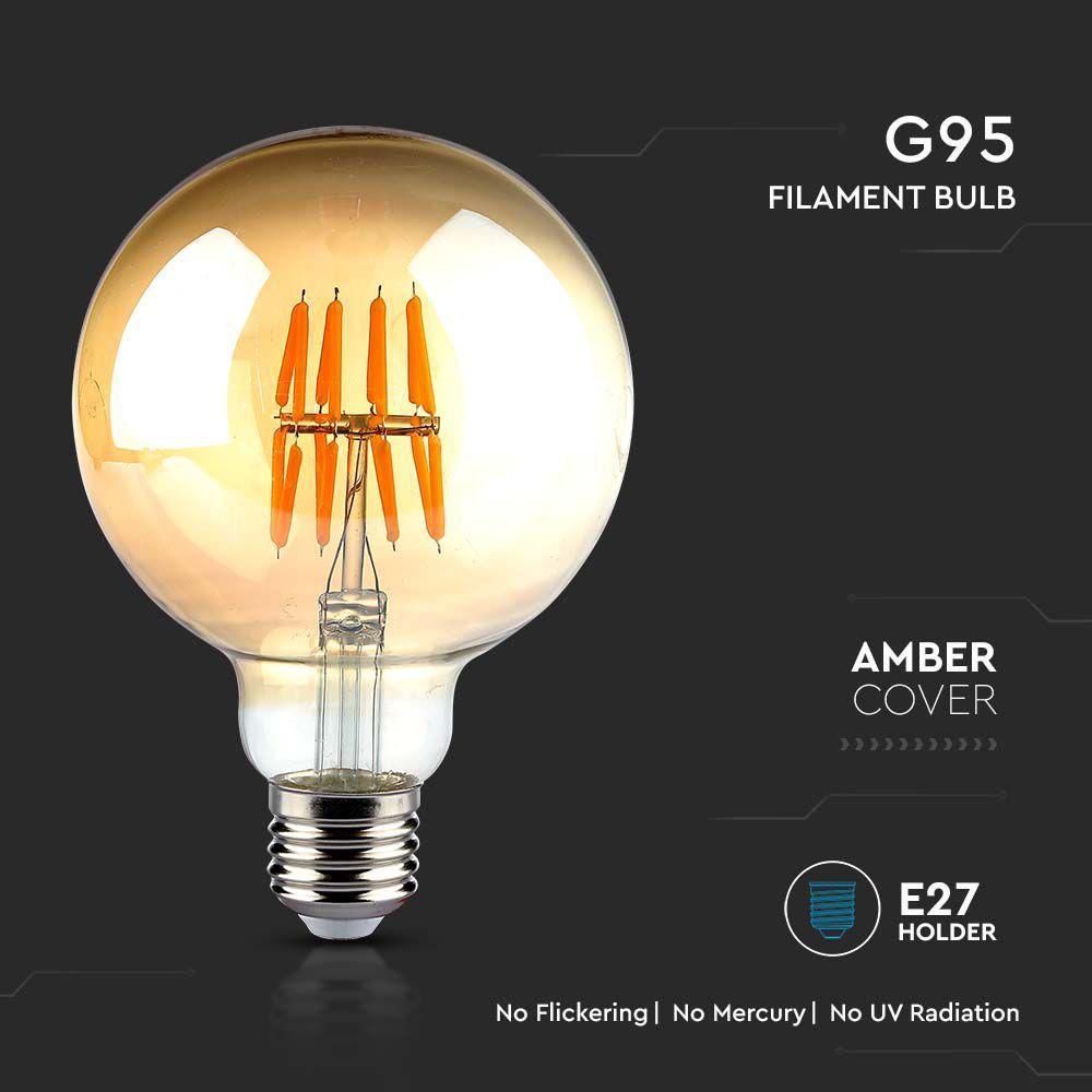 VT-2019 8W G95 LED FILAMENT BULB AMBER GLASS 2200K E27