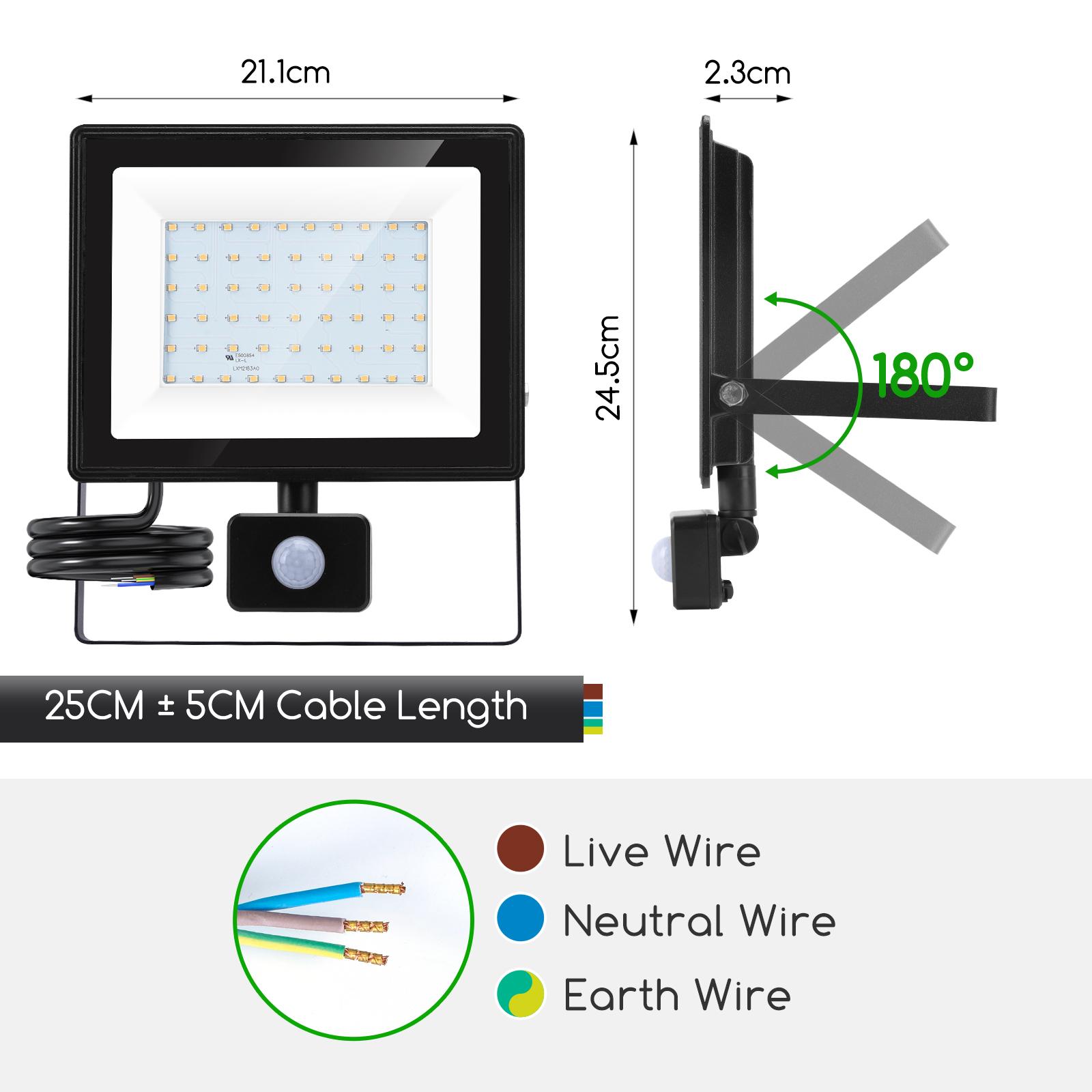 LED Ultracienki reflektor z czujnikiem czarny 50W (Odlewanie ciśnieniowe) (50W,4000K,IP65)