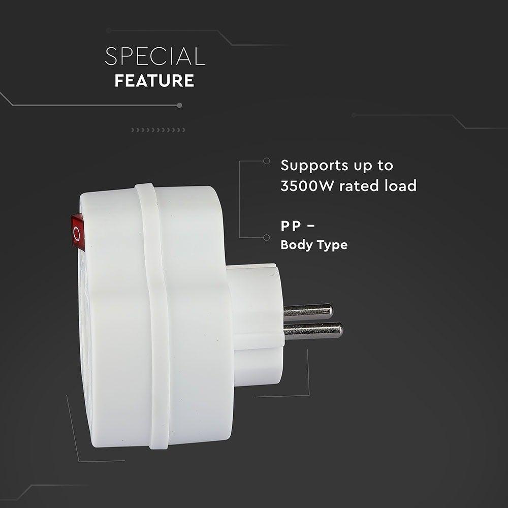 VT-1063 ADAPTER WITH 2 SOCKET 2.5A 1 SOCKET 16A WITH &EARTHING -WHITE