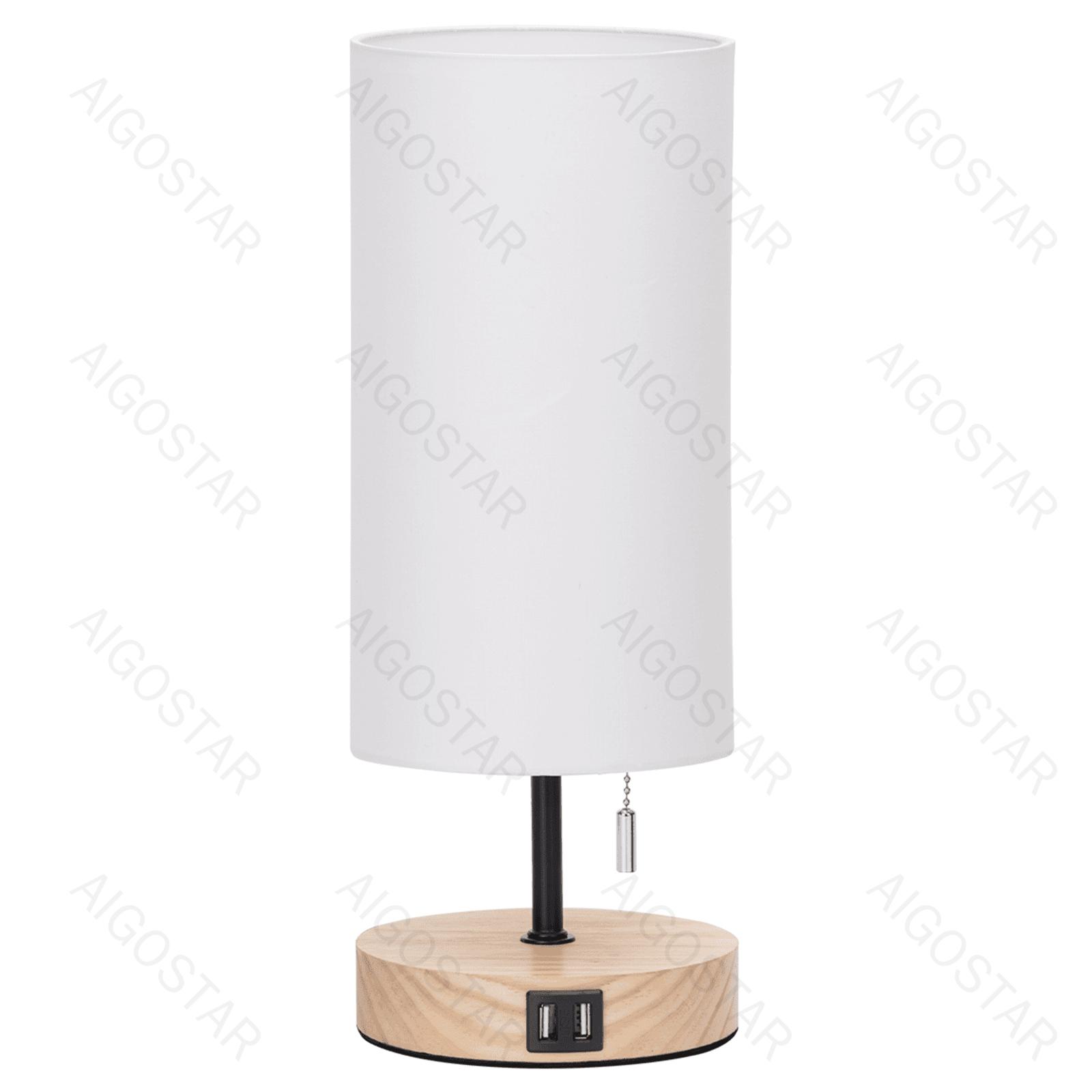 Drewniana lampa stołowa USB x 2 E27 (bez żarówki)