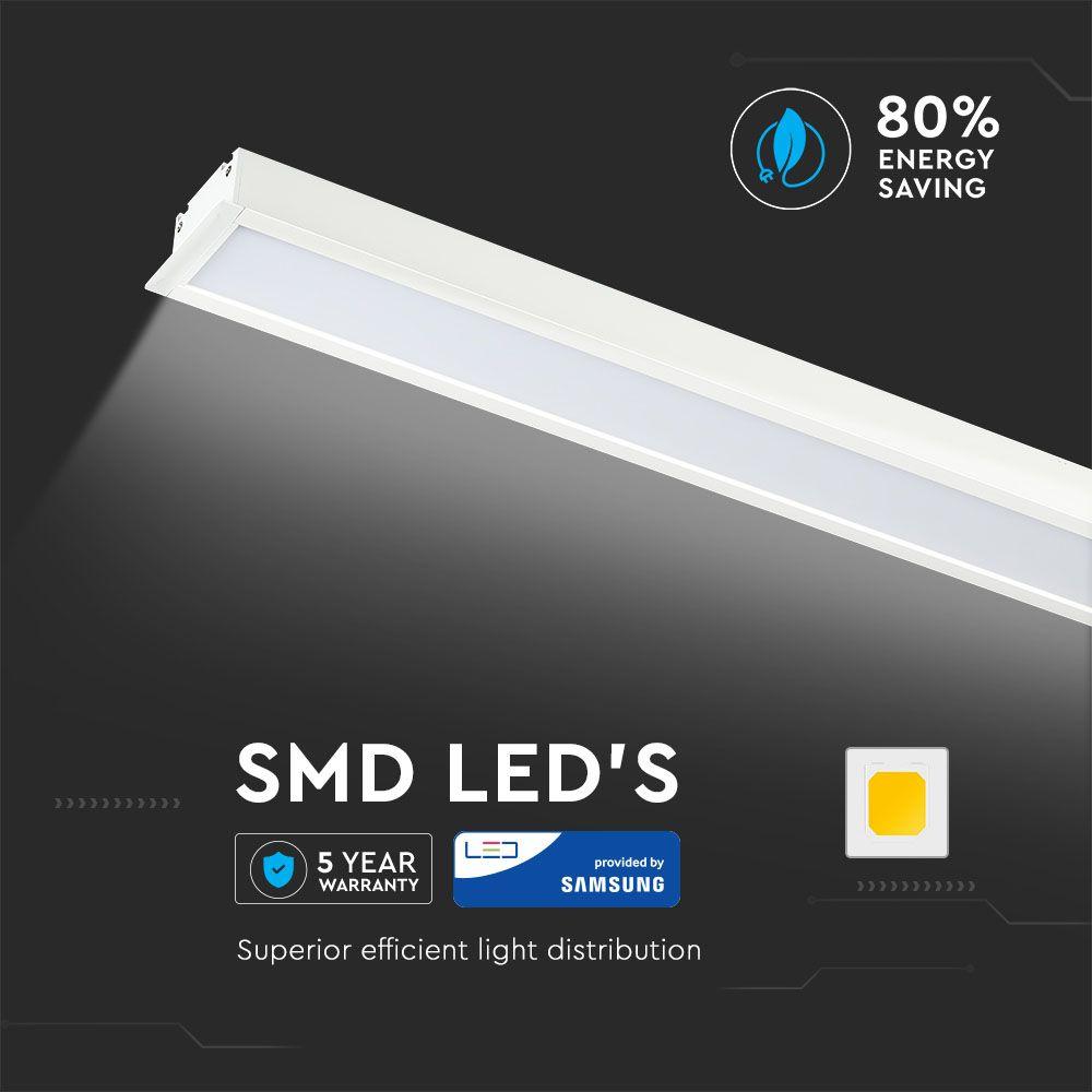 40W Oprawa Liniowa LED Podtynkowa, Chip SAMSUNG, Barwa:4000K, 5 Lat gwarancji, Obudowa: Biała, VTAC, SKU 381