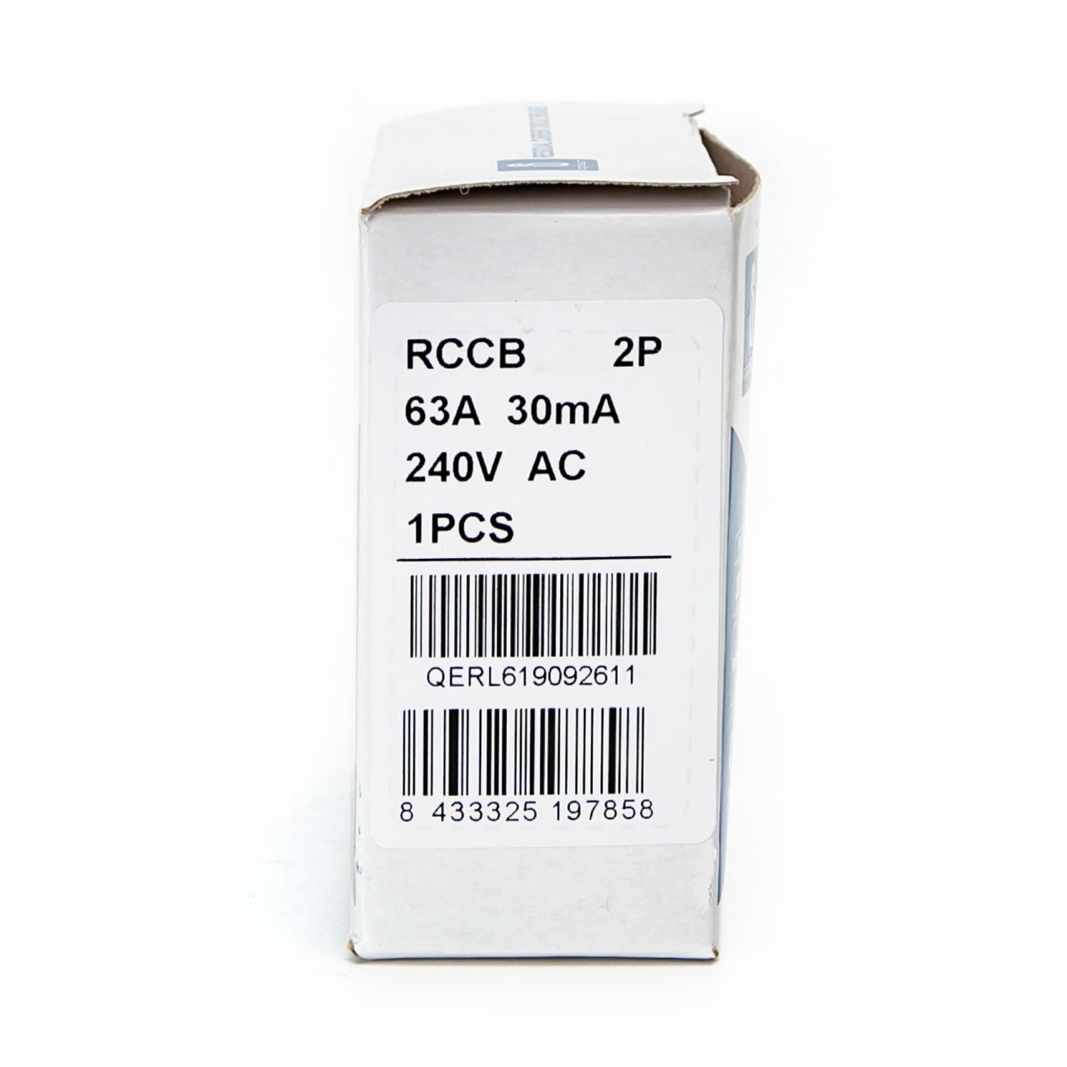 Residual Current Circuit Breaker 2P 63A 30mA AC Gray