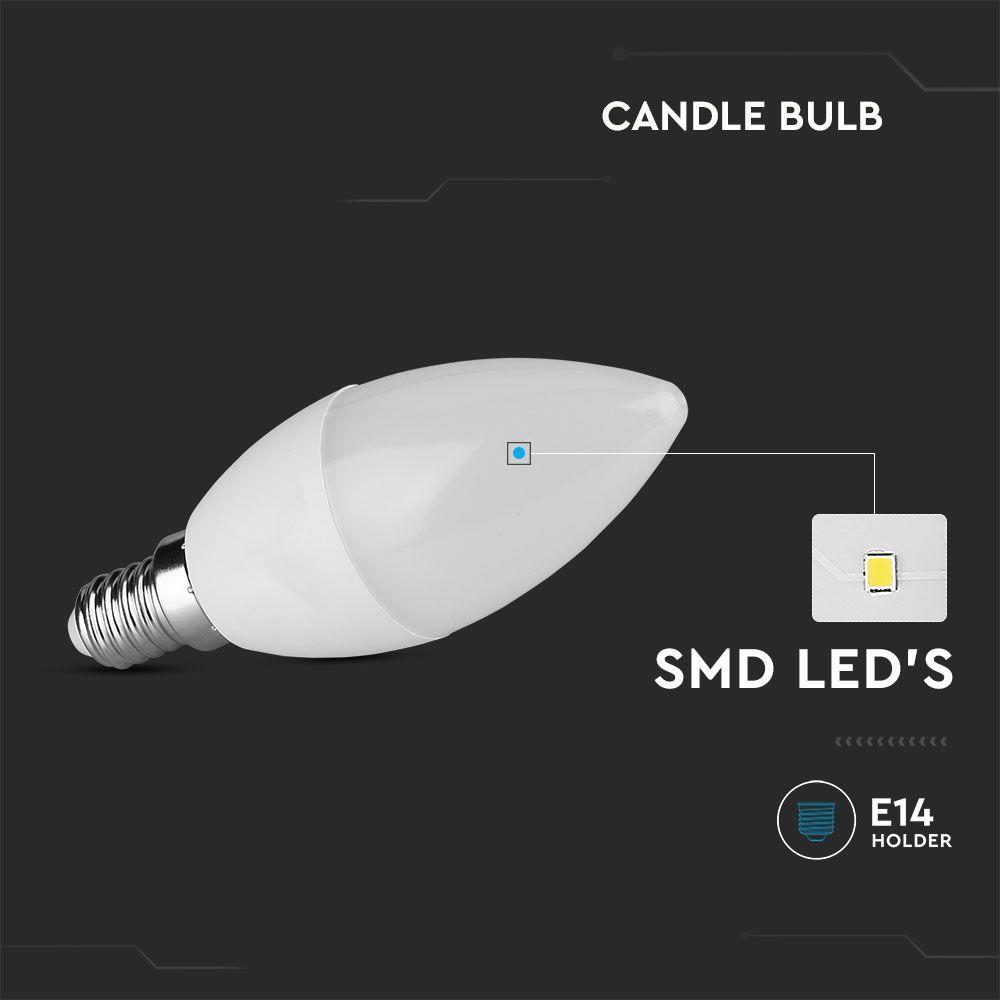 3.7W C37 Żarówka plastikowa LED, Chip Samsung, Barwa: 3000K, Trzonek: E14 , VTAC, SKU 8040