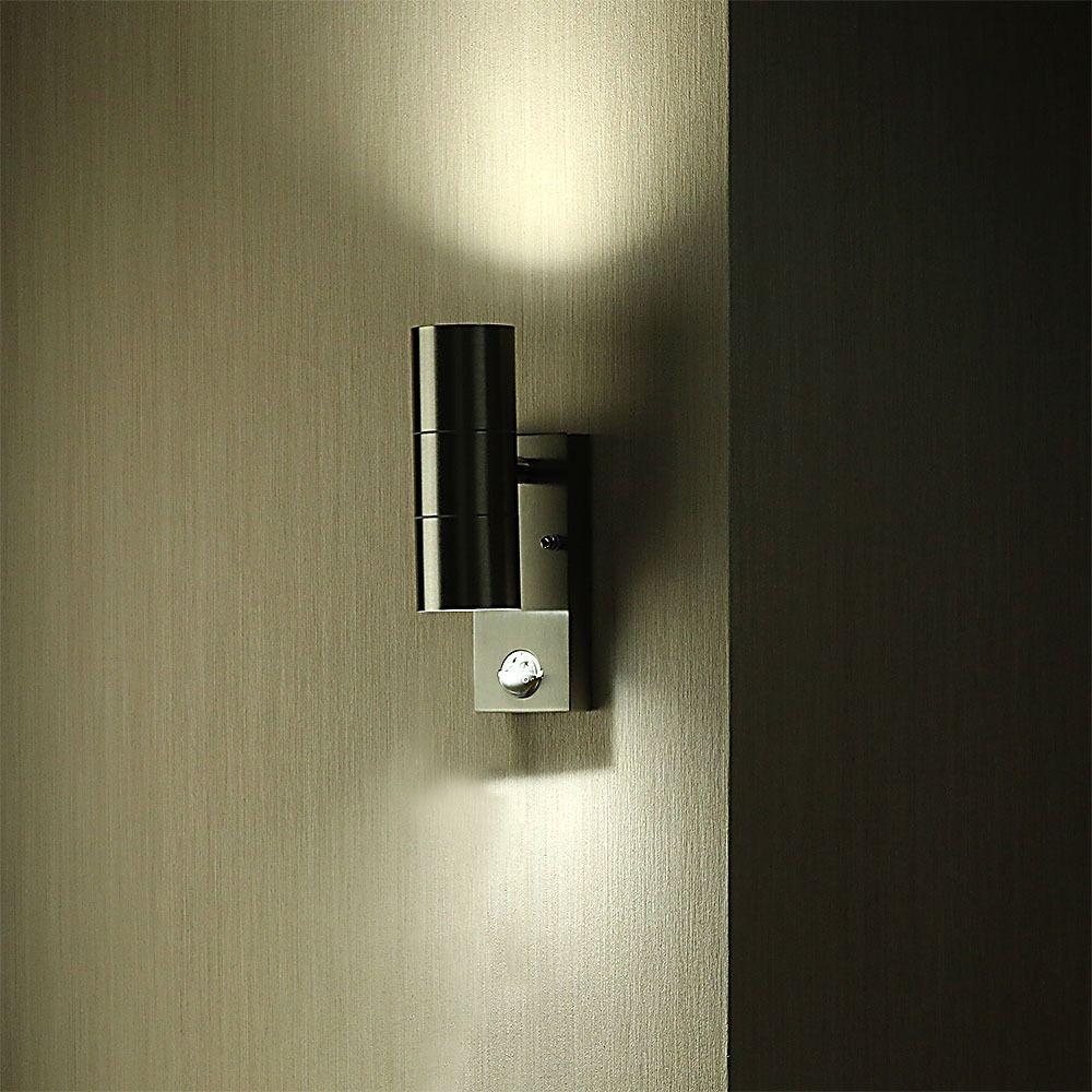 VT-7622 2 WAY GU10 WALL FITTING WITH PIR SENSOR,STAINLESS STEEL BODY - IP44