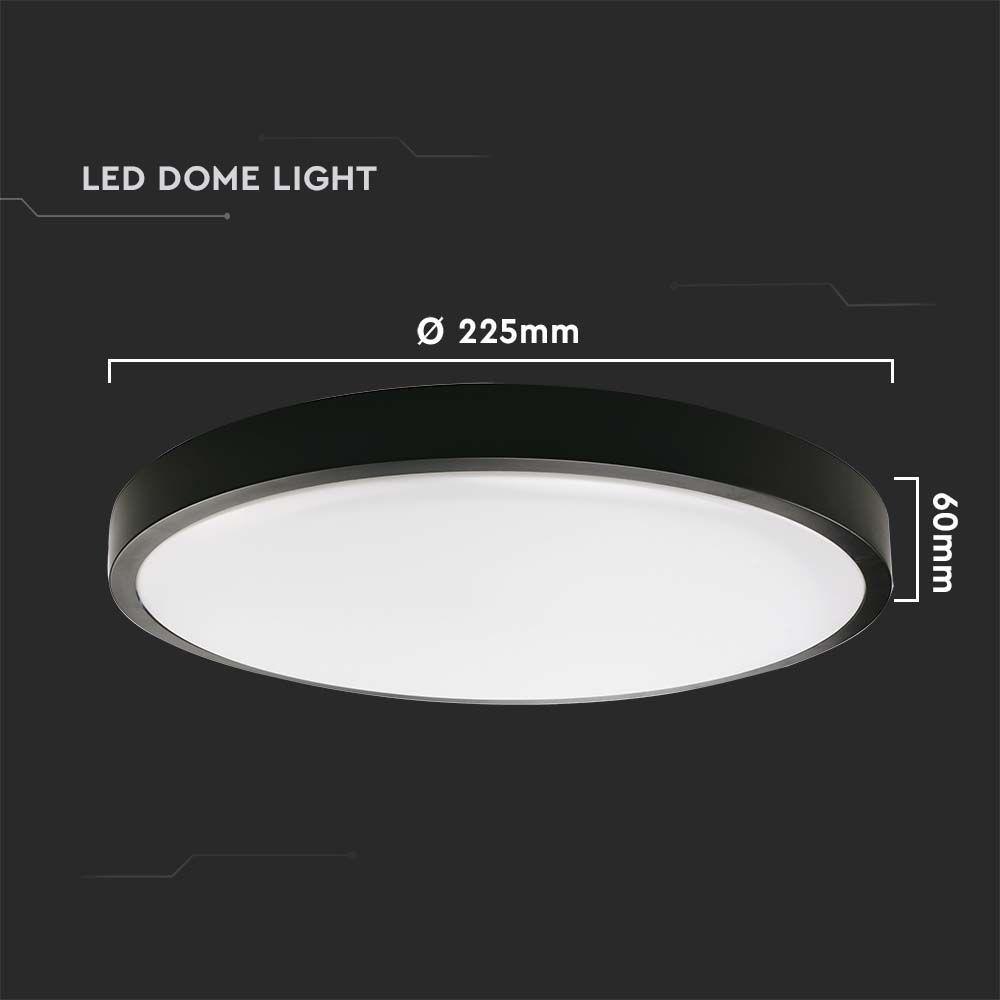 18W Plafon LED z mikrofalowym czujnikiem ruchu, Średnica: 225mm, Barwa:4000K, Klosz: Okrągły mleczny czarna ramka, IP44, VTAC, SKU 7669