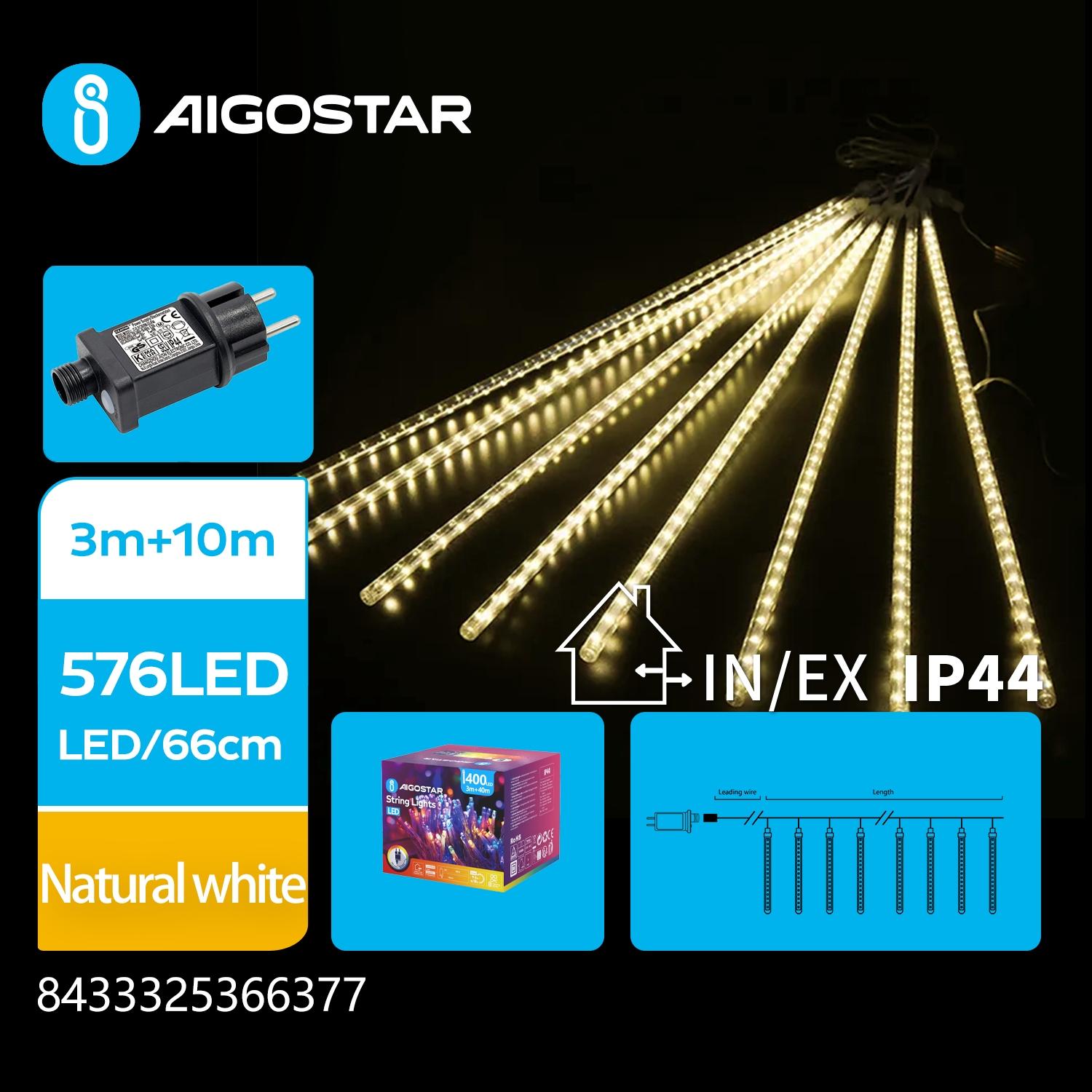 Low Voltage Meteor Shower String Lights 50cm-Warm White-3M+10M-576LED-16strings-transparent wire-Time+IP44