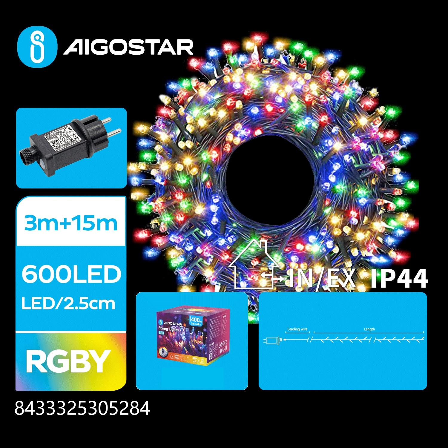 Low voltage firecracker flat string lights, RGBY, 15m