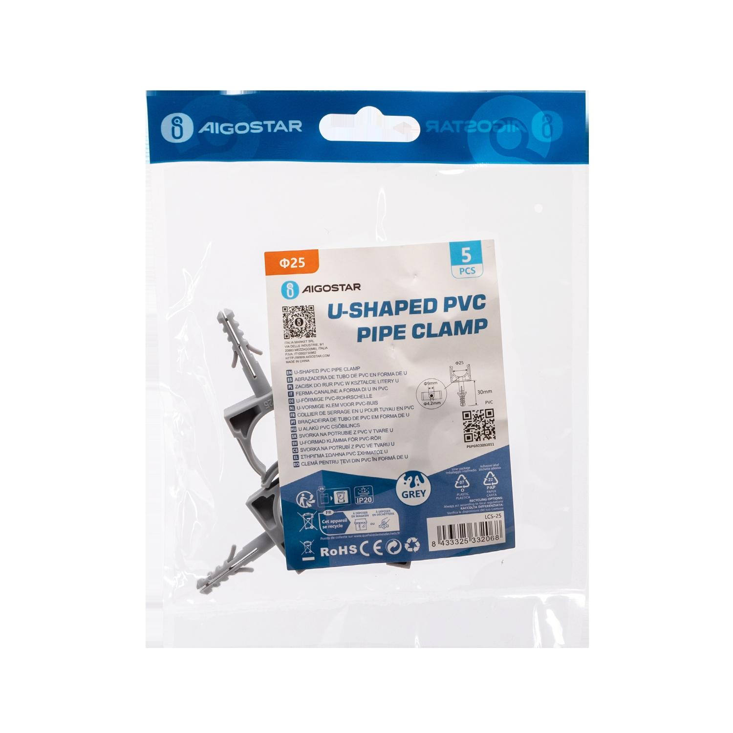 U-shaped PVC pipe clamp with expansion screw, Φ 25mm