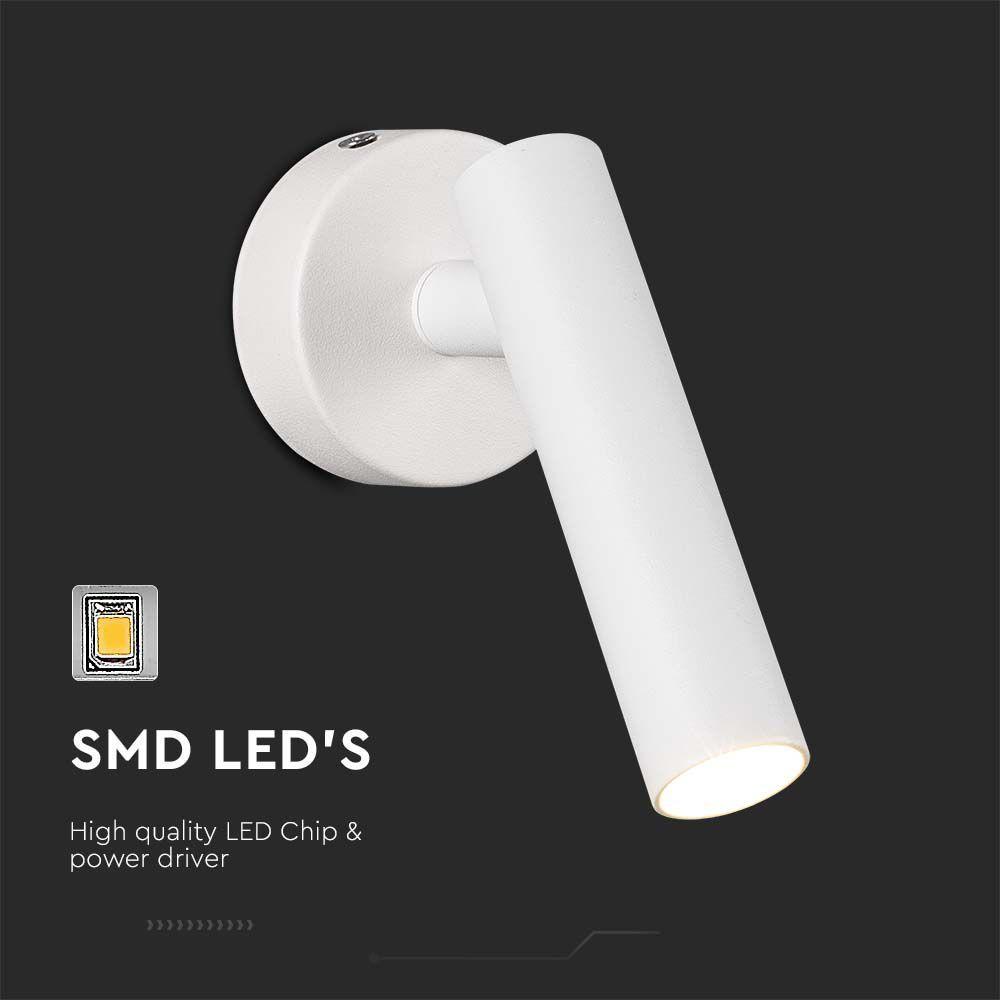 2W Lampa naścienna Spotlight LED, Barwa: 4000K, Obudowa: Biała      , VTAC, SKU 10293