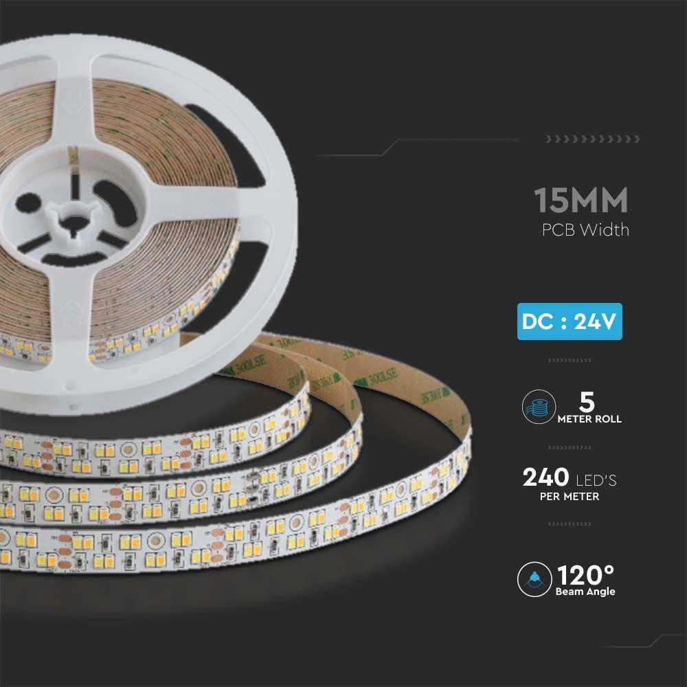 VT-2835 240 21W LED STRIP LIGHT 3IN1 IP20 24V 15MM WHITE DOUBLE PCB(5M/ROLL)(PRICE PER M)