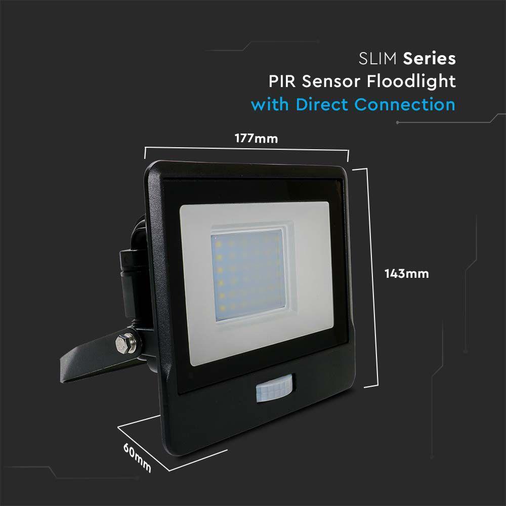 VT-138S 30W PIR SENSOR FLOODLIGHT SAMSUNG CHIP 6500K BLACK BODY