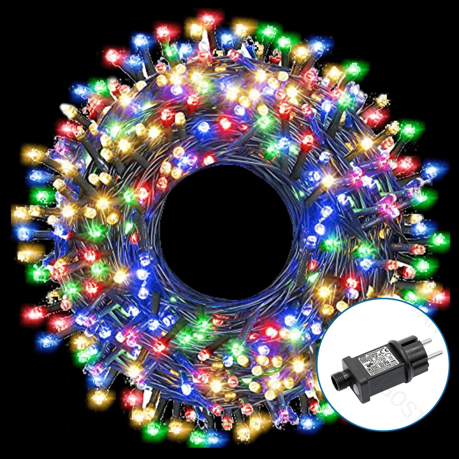 Low Voltage Firecracker Flat String Lights-RGBY-3M+15M-600LED-2.5CM/LED-green black wire-8blink+time+IP44