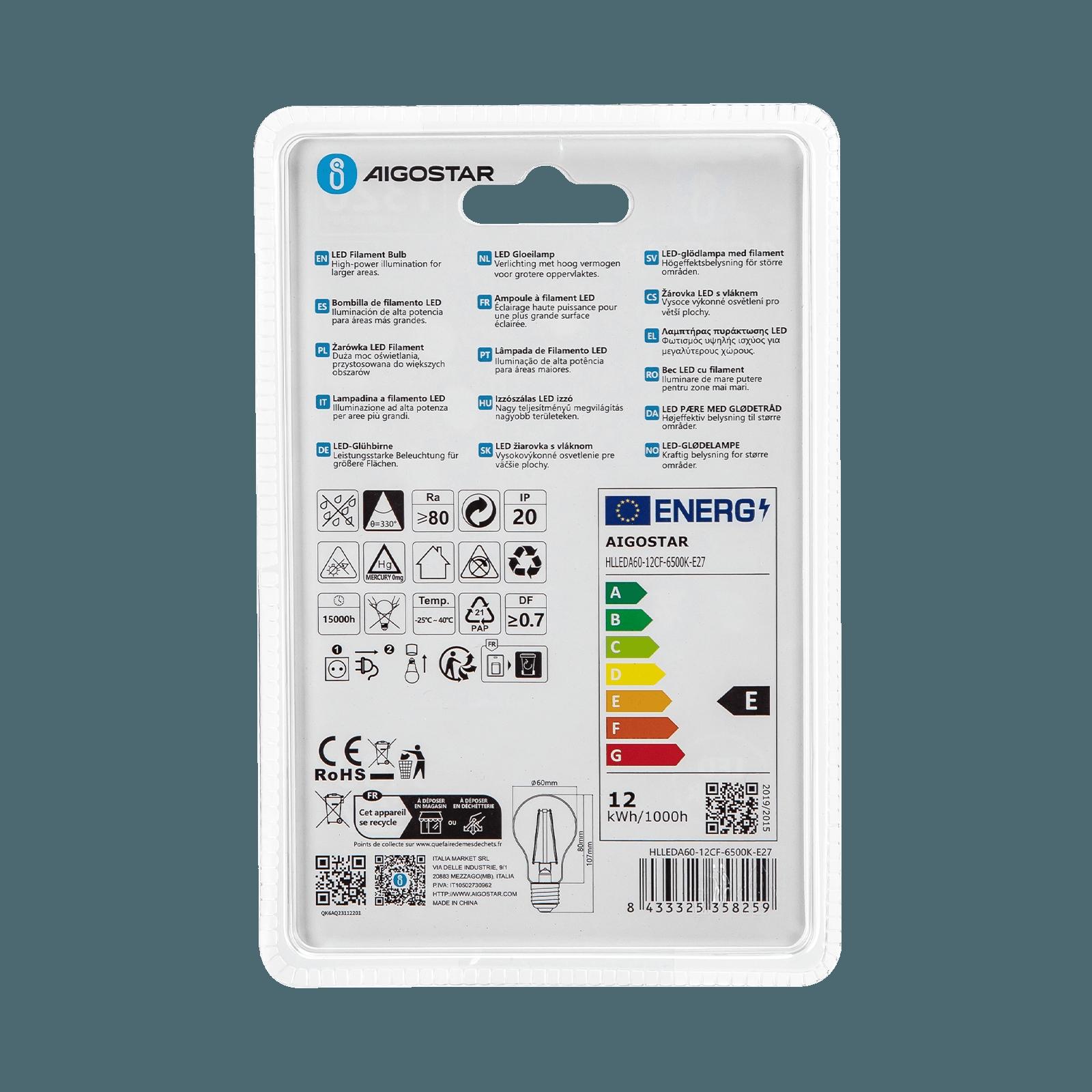 LED Filament Bulb (Clear) A60 E27 12W