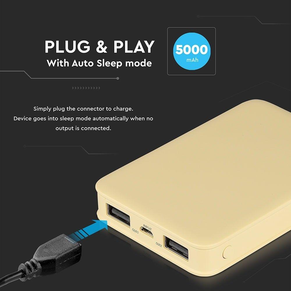 Power Bank, 5000mAh/18.5wh, 5V, Żółty, VTAC, SKU 8196