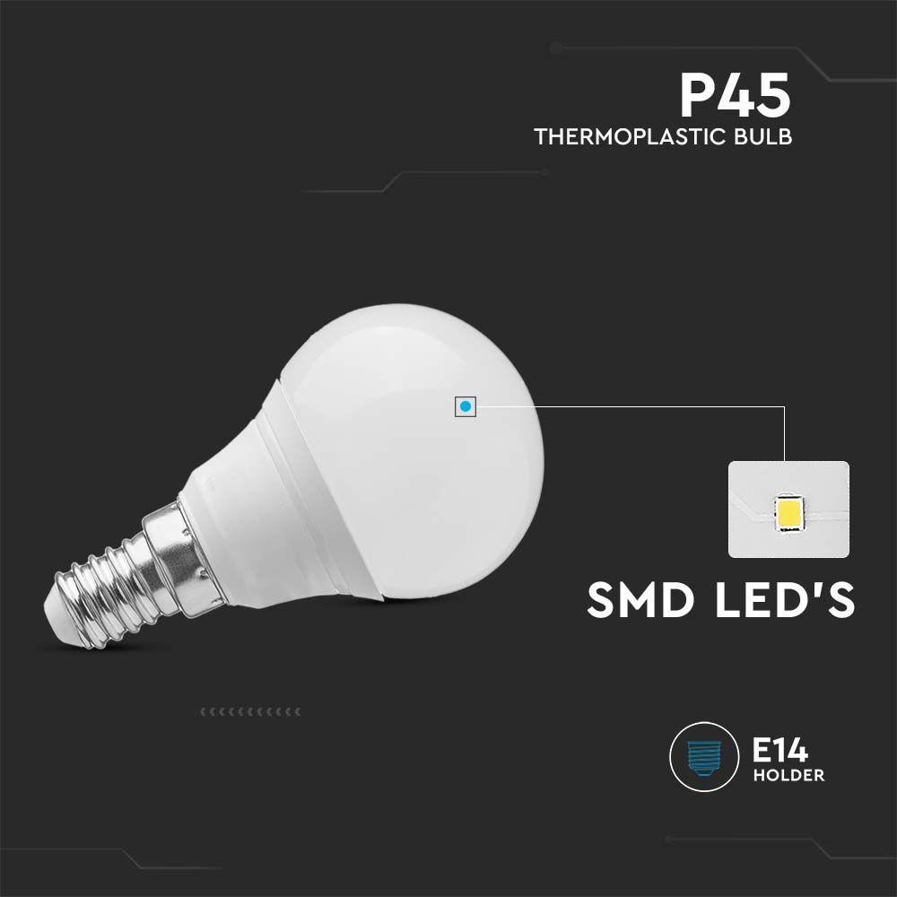 3.7W P45 Żarówka plastikowa LED, Chip Samsung, Barwa: 4000K, Trzonek: E14 , VTAC, SKU 8043